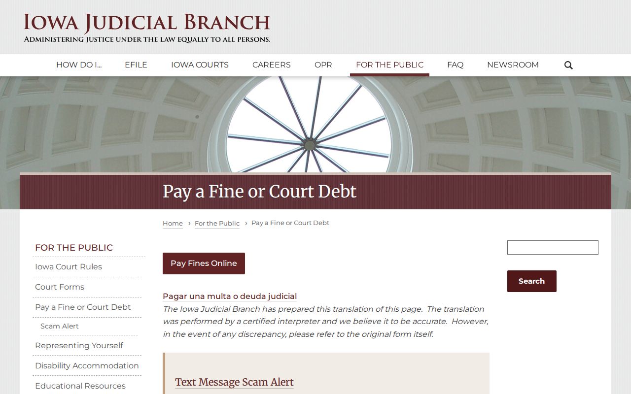 Cerro Gordo County municipal warrant payment and court-search instructions