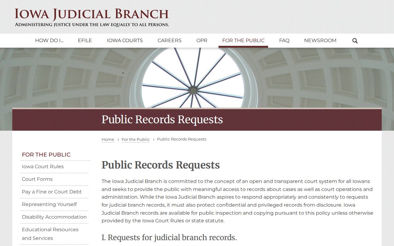 Iowa Judicial Branch court records request process for Cerro Gordo County case records