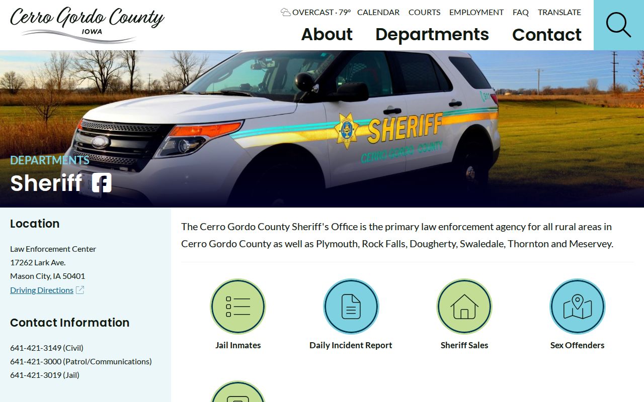 Rockwell warrant search and Cerro Gordo sheriff coverage information